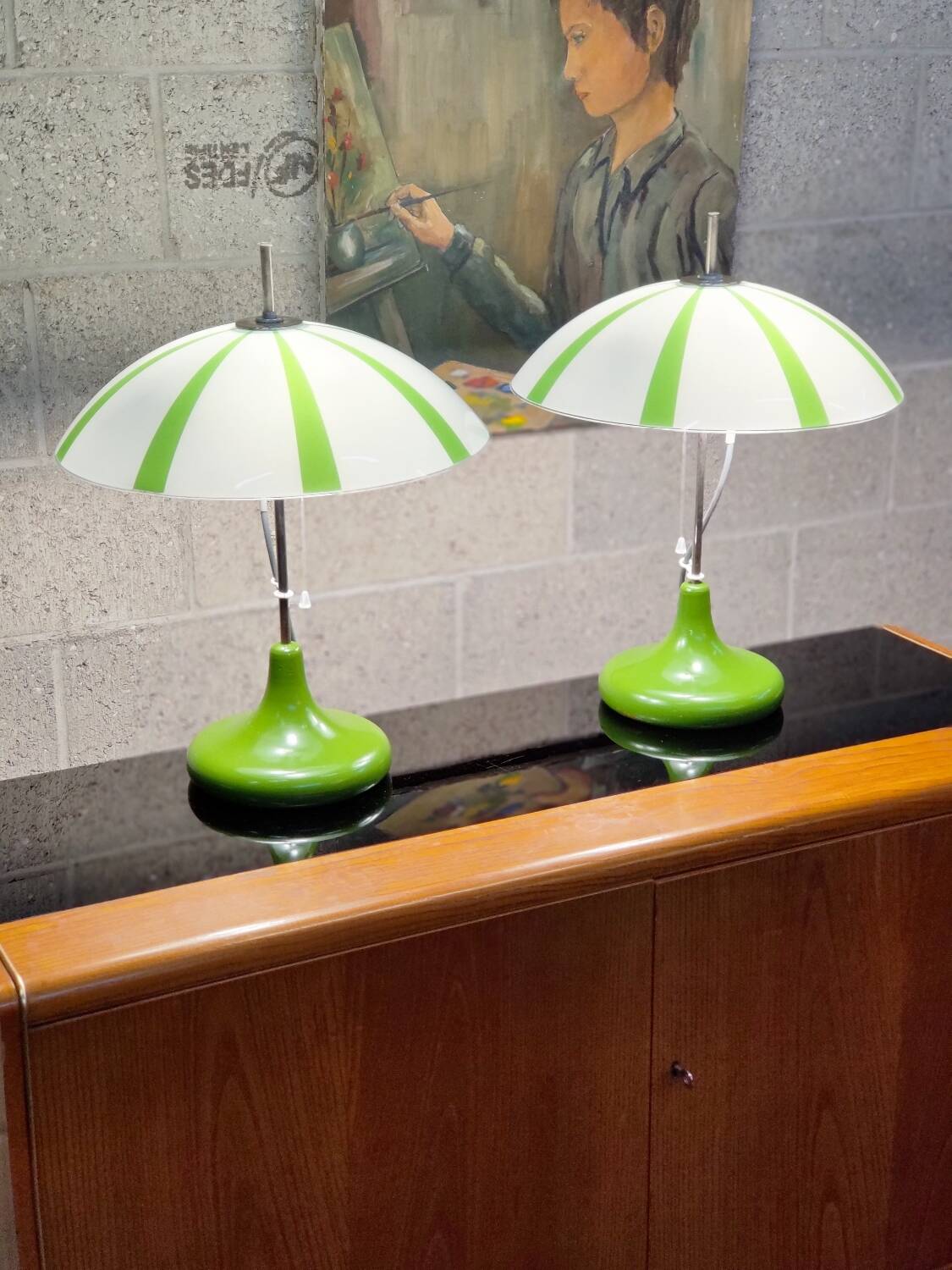 Pair of opaline lamp Space age Czech 1970