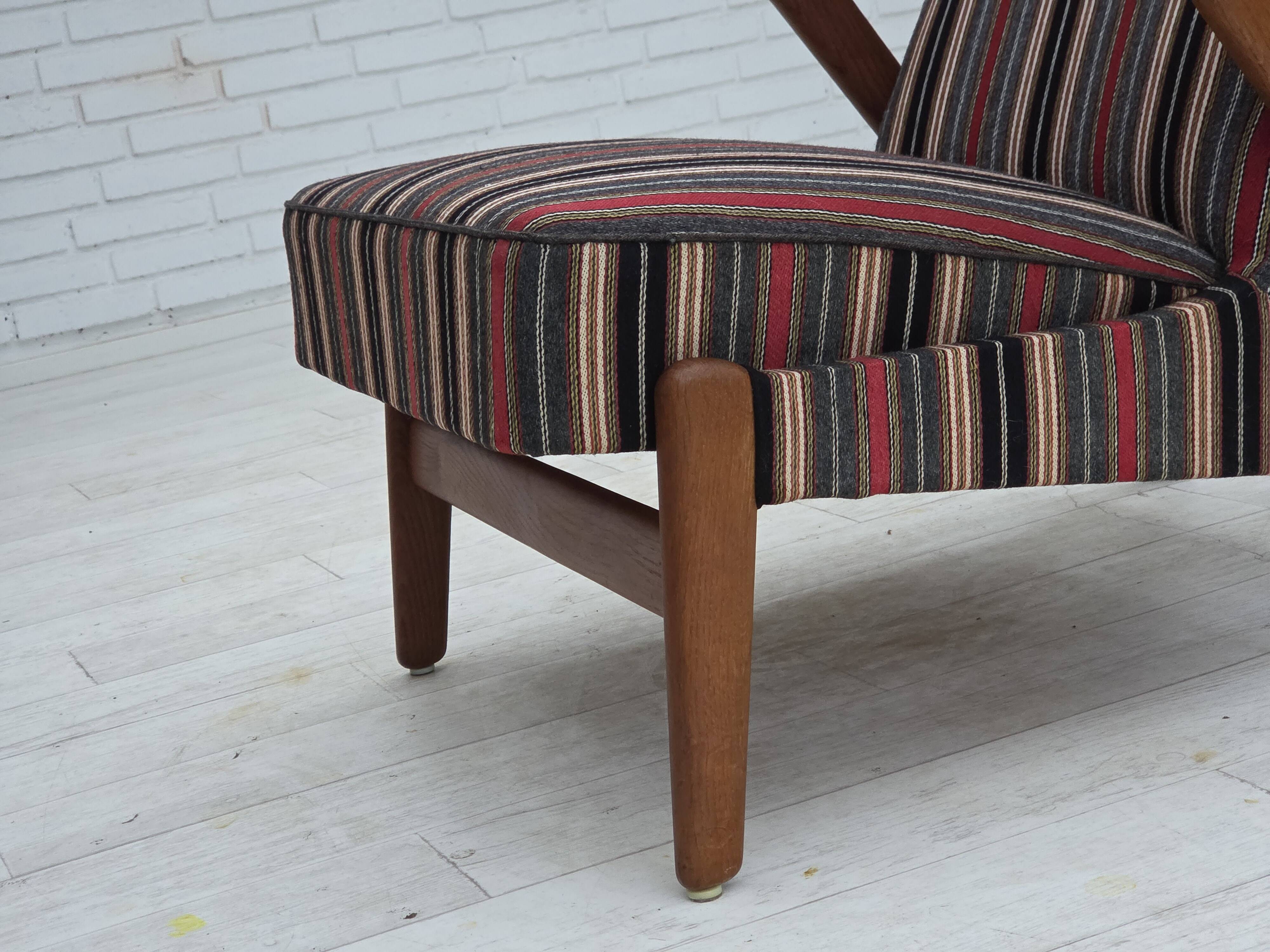 1960s, Swedish armchair, furniture wool fabric, oak wood, teak wood.