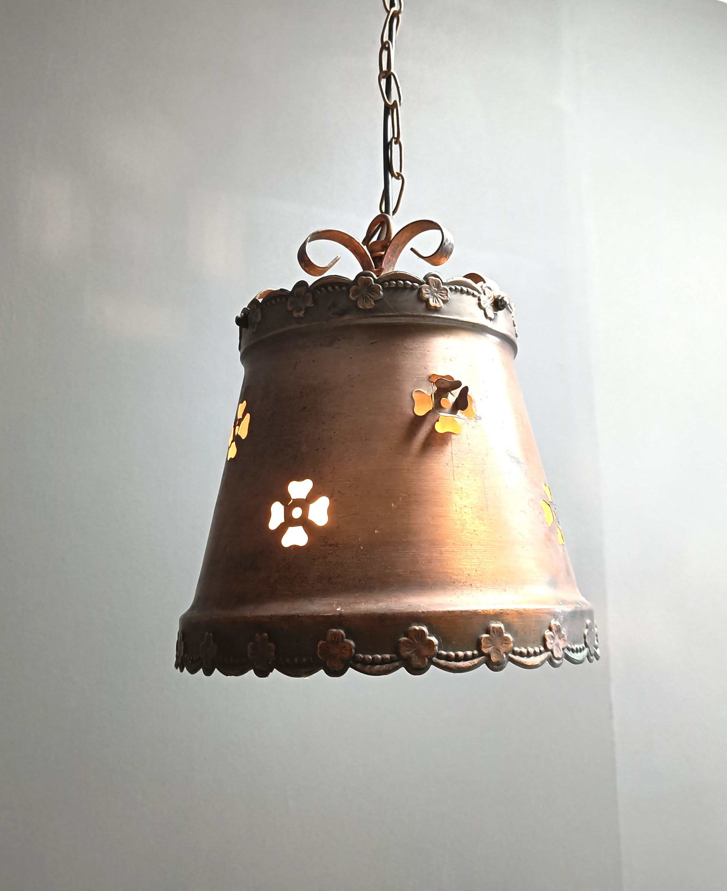 Brutalist copper pendant light, 1970s