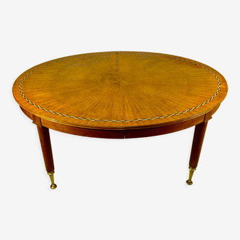 Oval dining table 1960 with 4 extensions, precious wood marquetry