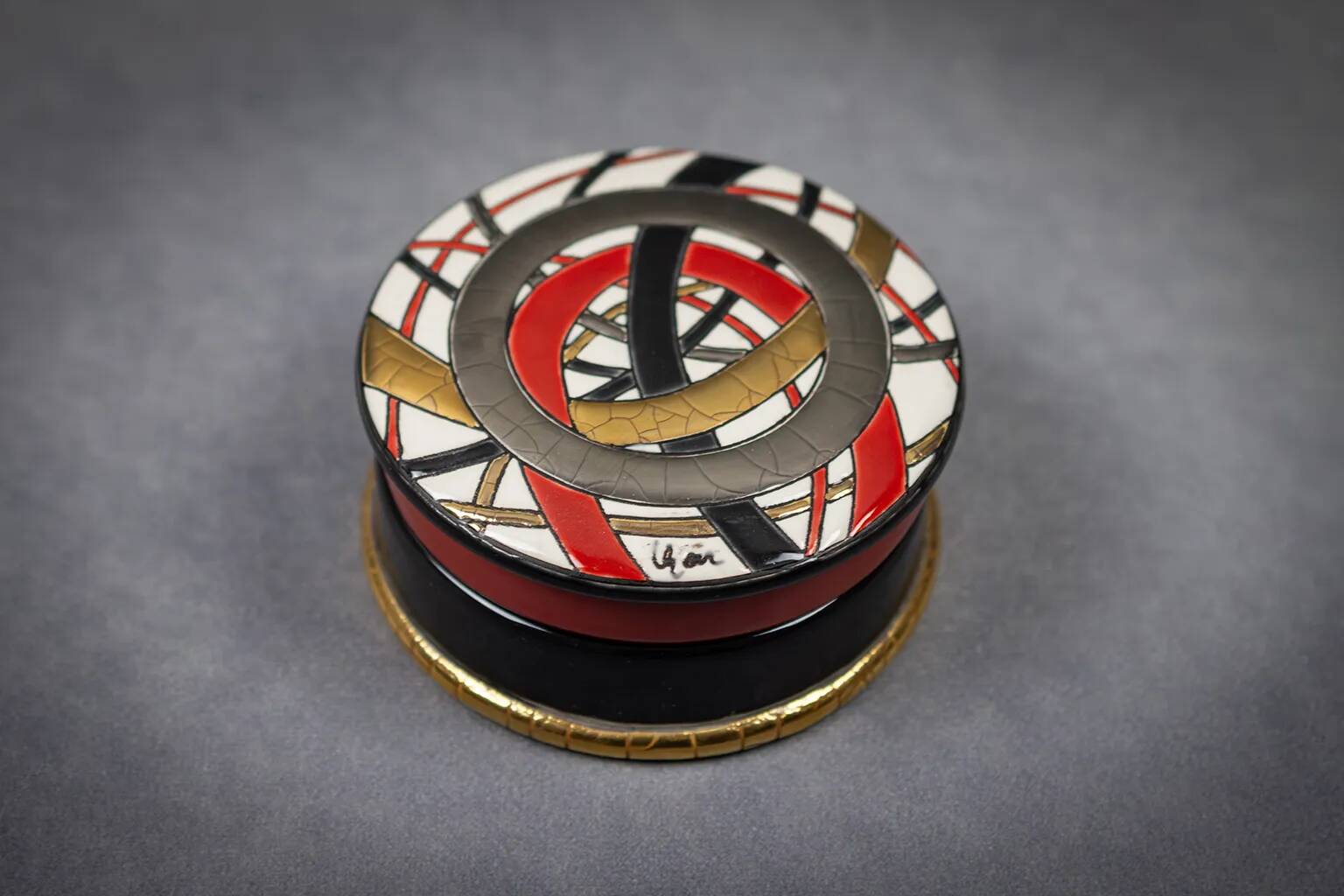 Round Roller Coaster Box in Longwy Enamel by Catherine Lhoir