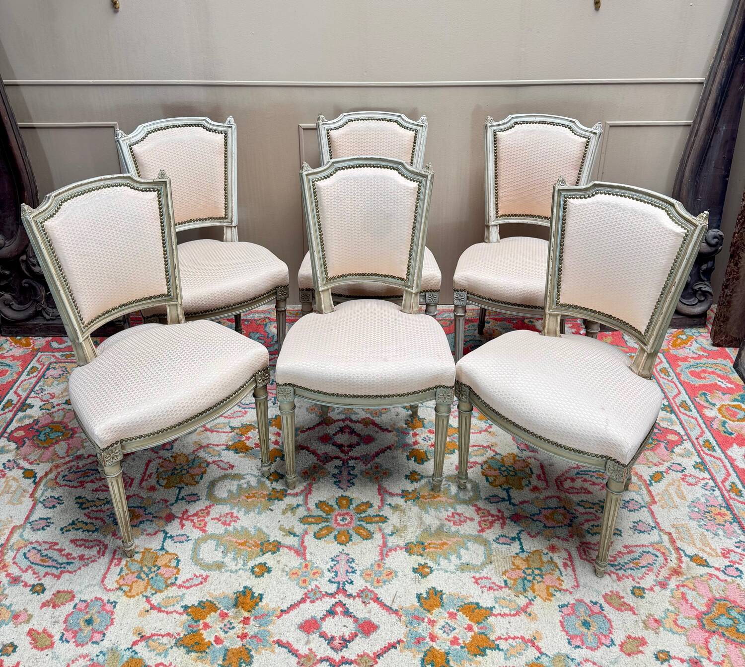Set of Six Louis XVI Style Lacquered Wood Chairs, 19th Century