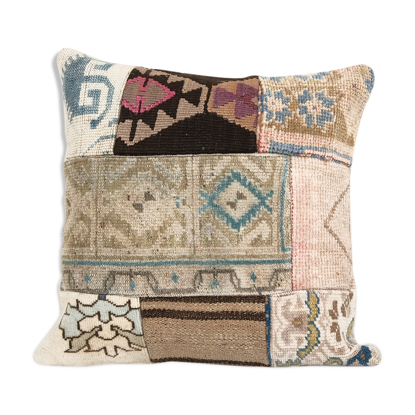 Vintage patchwork pillow case made from an anatolian cover, designer cushion 17'' x 18''