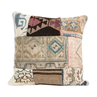 Vintage patchwork pillow case made from an anatolian cover, designer cushion 17'' x 18''