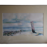 Peinture acrylique sur carton signée sigrid h eriks 2004 sous verre