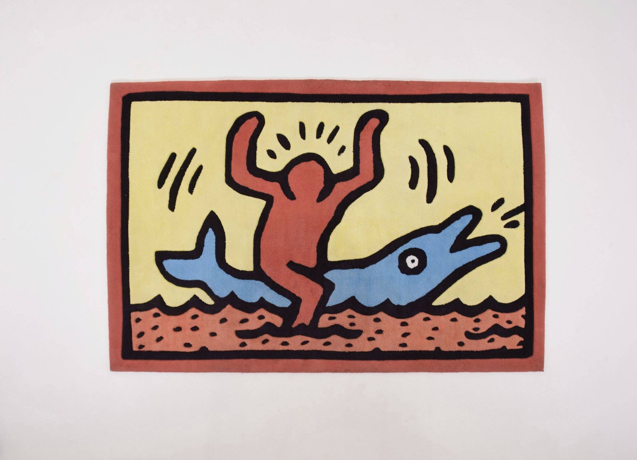 Vintage 'Dolphin Ride' rug designed by Keith Haring, 1990s