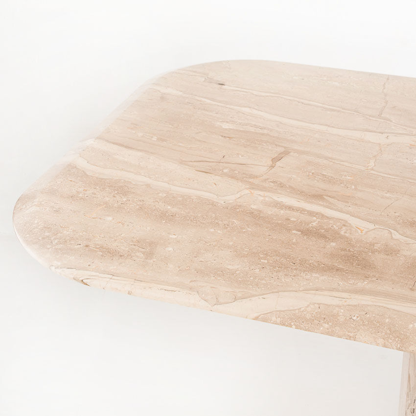 Vintage dining table. Travertine marble. Italy, 90s.