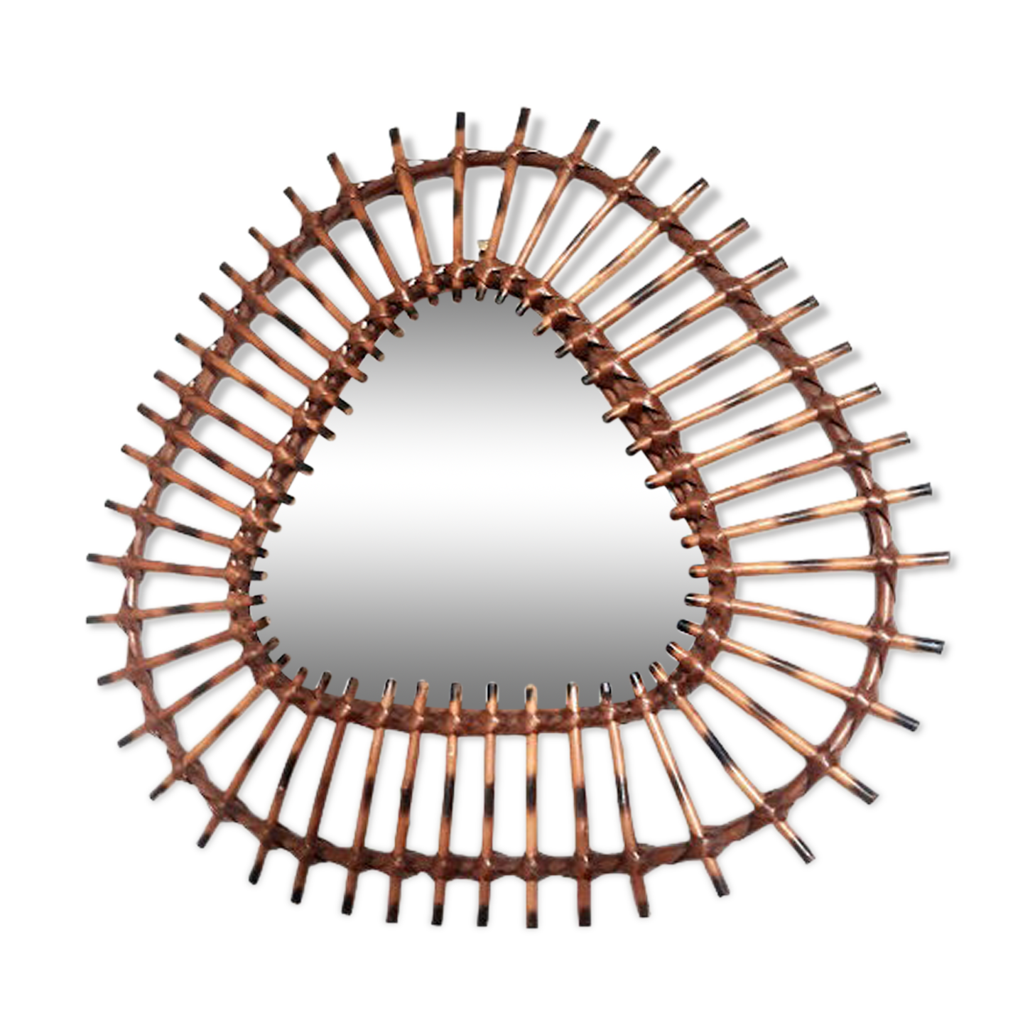 Vintage triangular rattan sun mirror 55x53cm