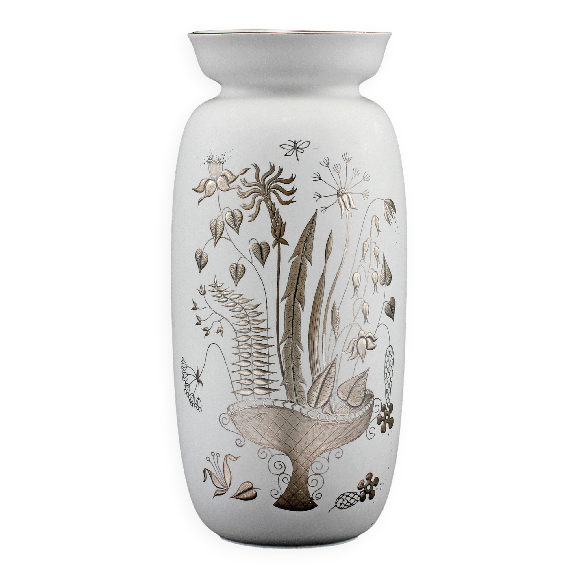 "Vase 'Grazia' by Stig Lindberg in ceramic and silver for Gustavsberg, Sweden, 1960."