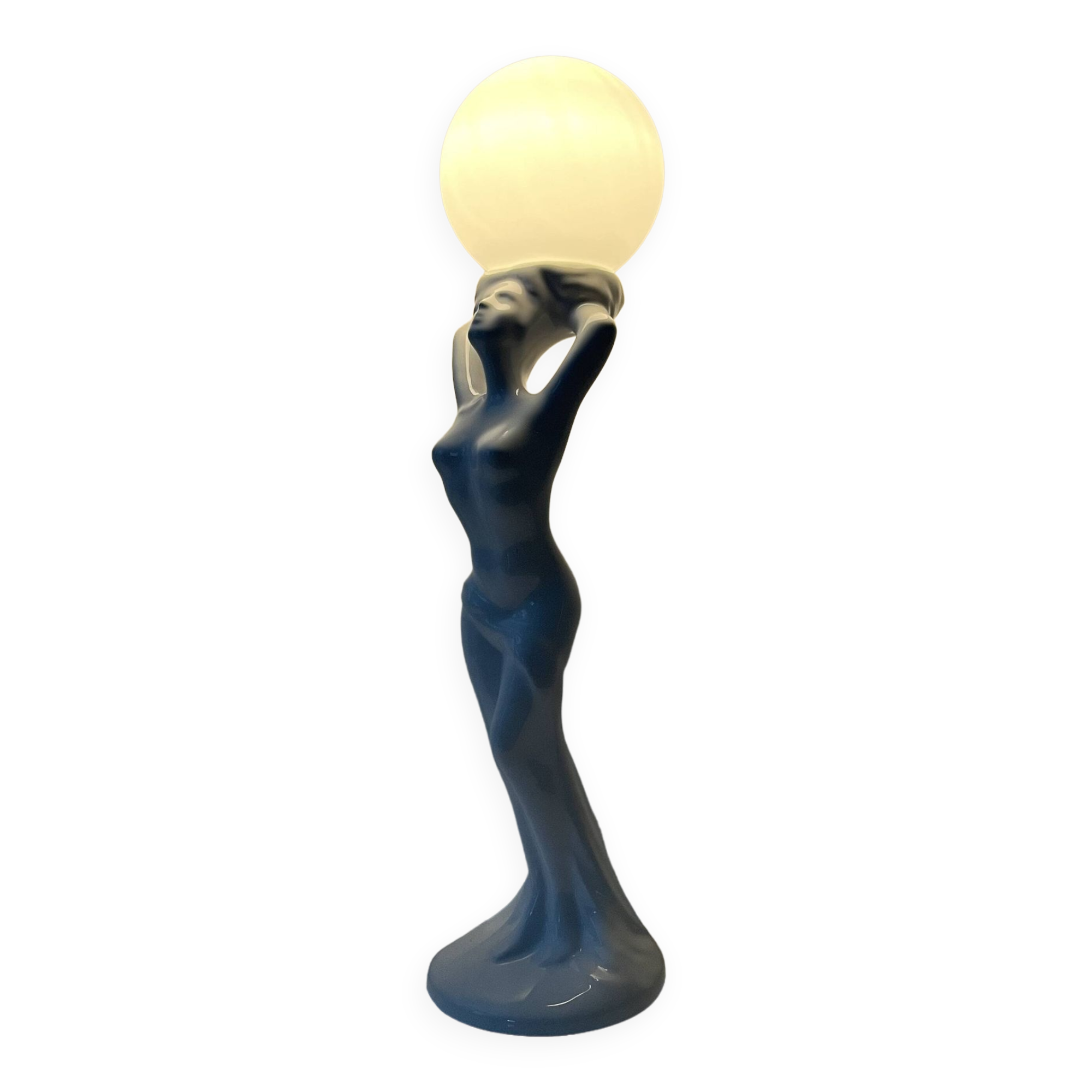 Barbotine ceramic woman lamp Vintage Art Deco