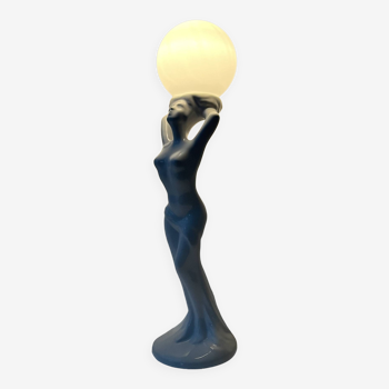 Lampe femme dénudée en céramique barbotine Vintage Art Deco