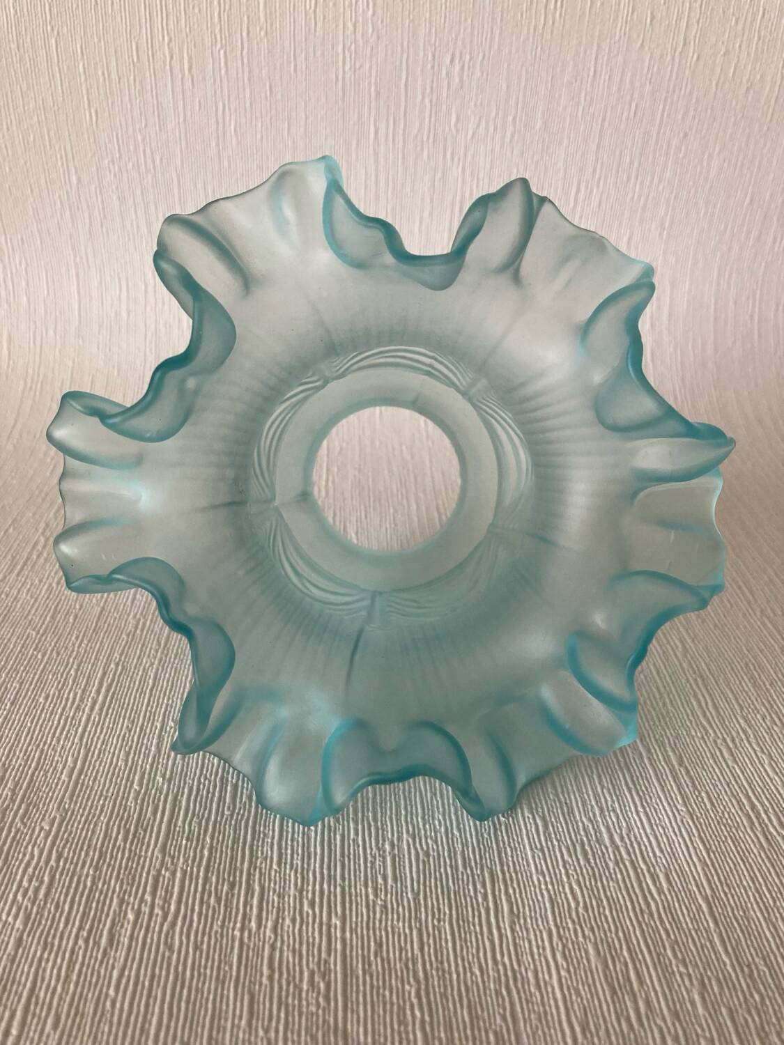 Antique tulip lampshade in blue frosted glass with pleated crown