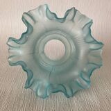 Antique tulip lampshade in blue frosted glass with pleated crown