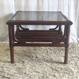 Rattan coffee table and smoked glass 60-70s
