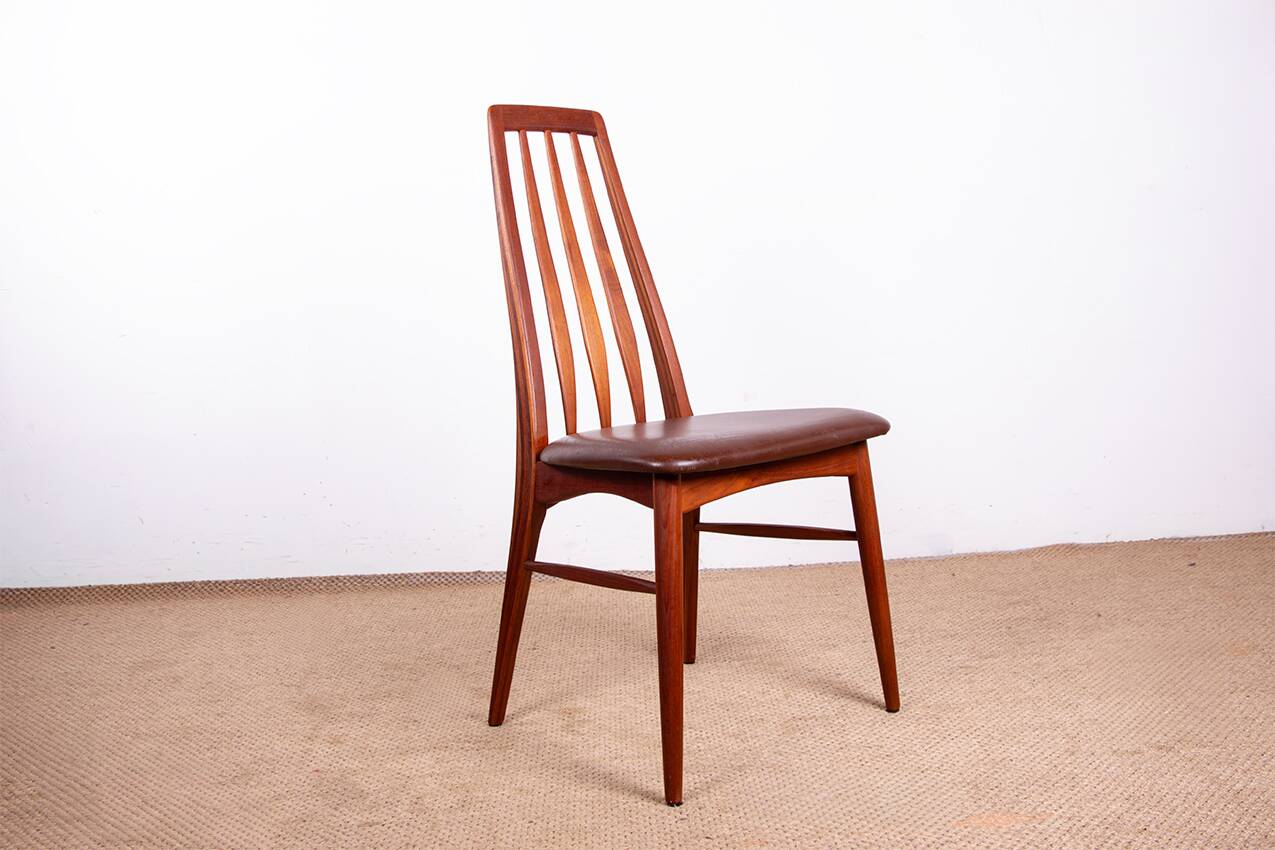 6 Danish chairs in teak and new leather, model "Eva" by Niels Koefoed.