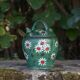 Vintage gargoulette, jug, green painted pitcher with daisy patterns