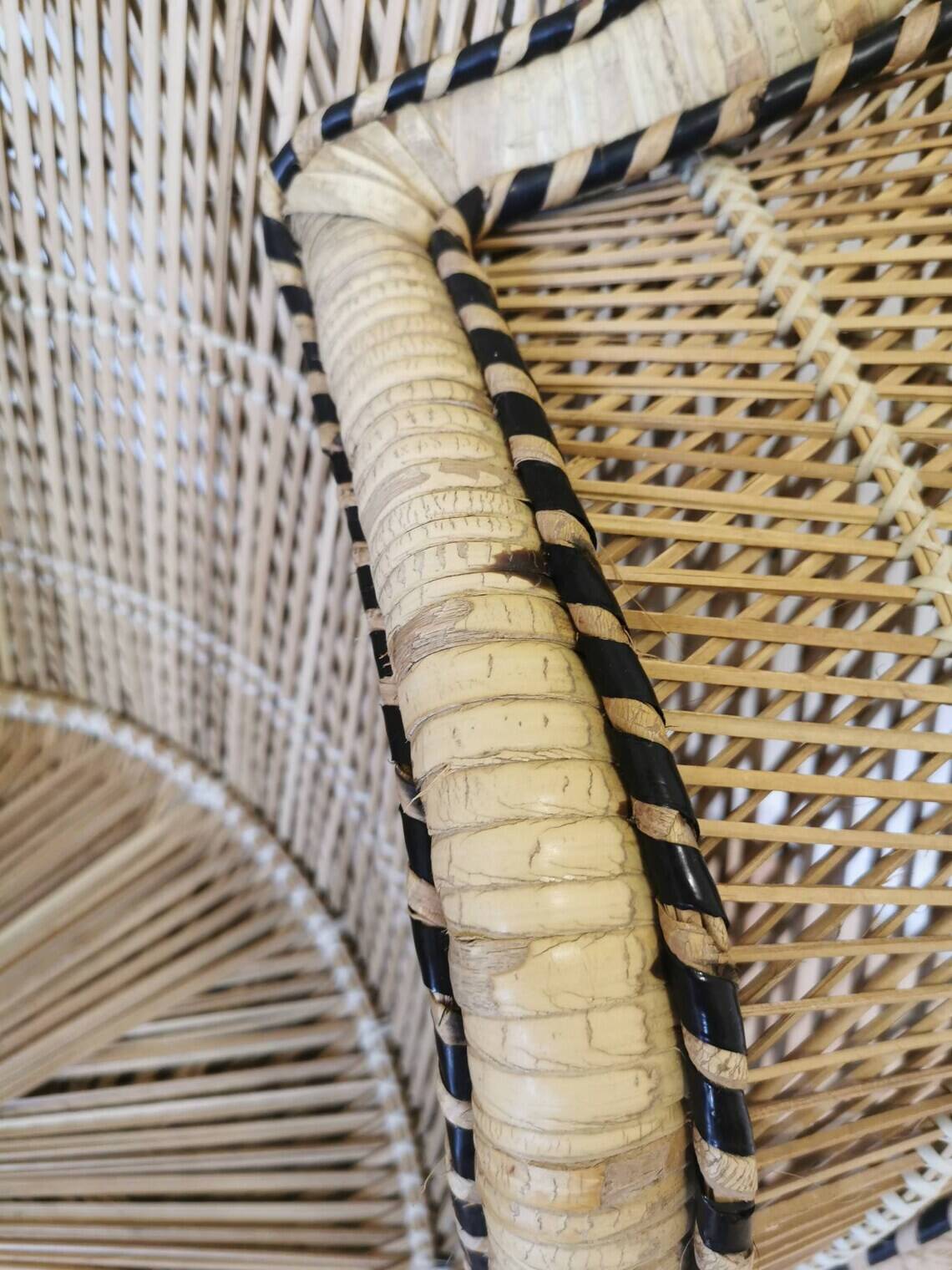 Vintage Peacock Cobra Chair / 1970s  King Rattan Chair in Emmanuelle Style