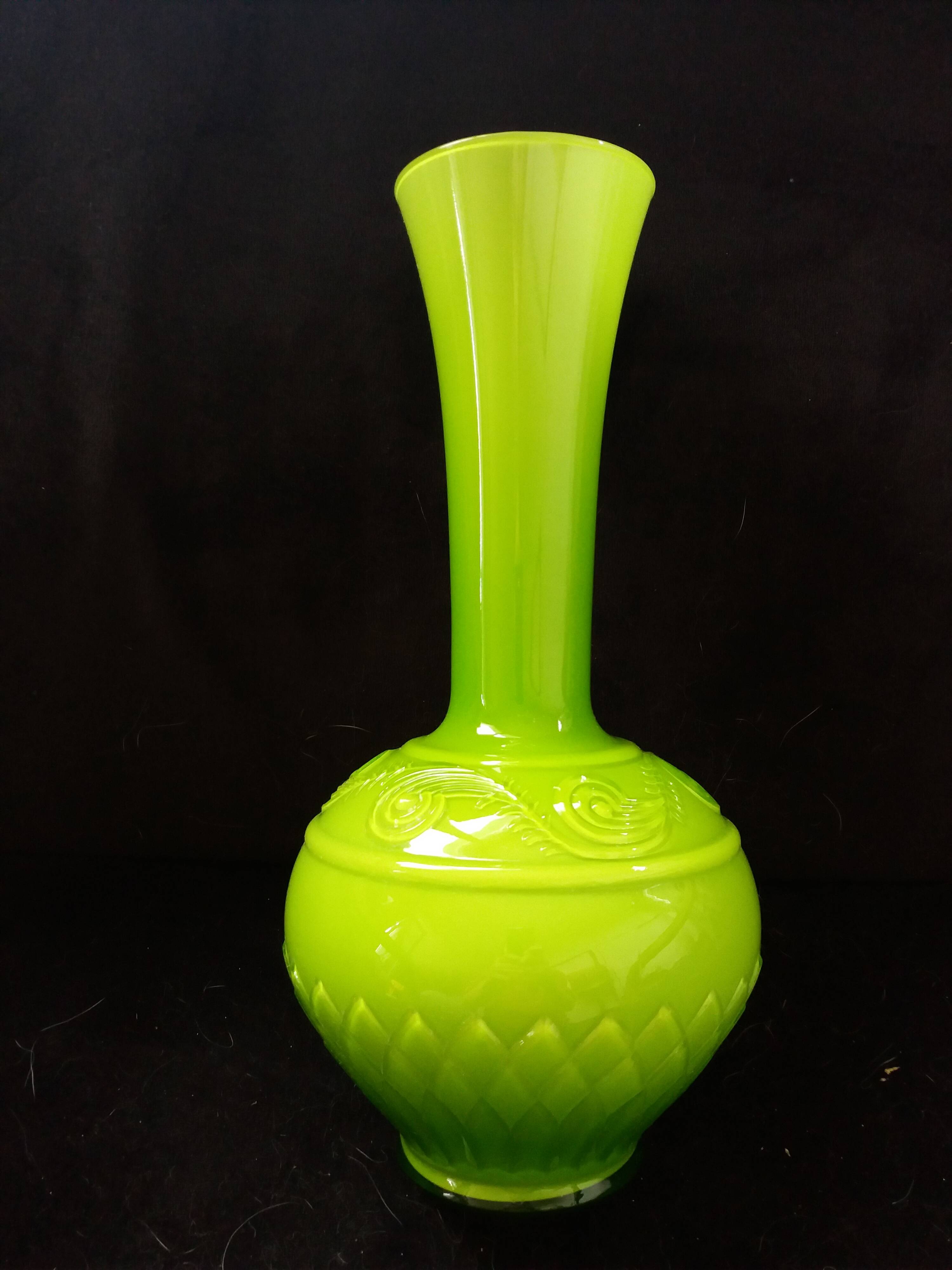Apple green opaline glass vase