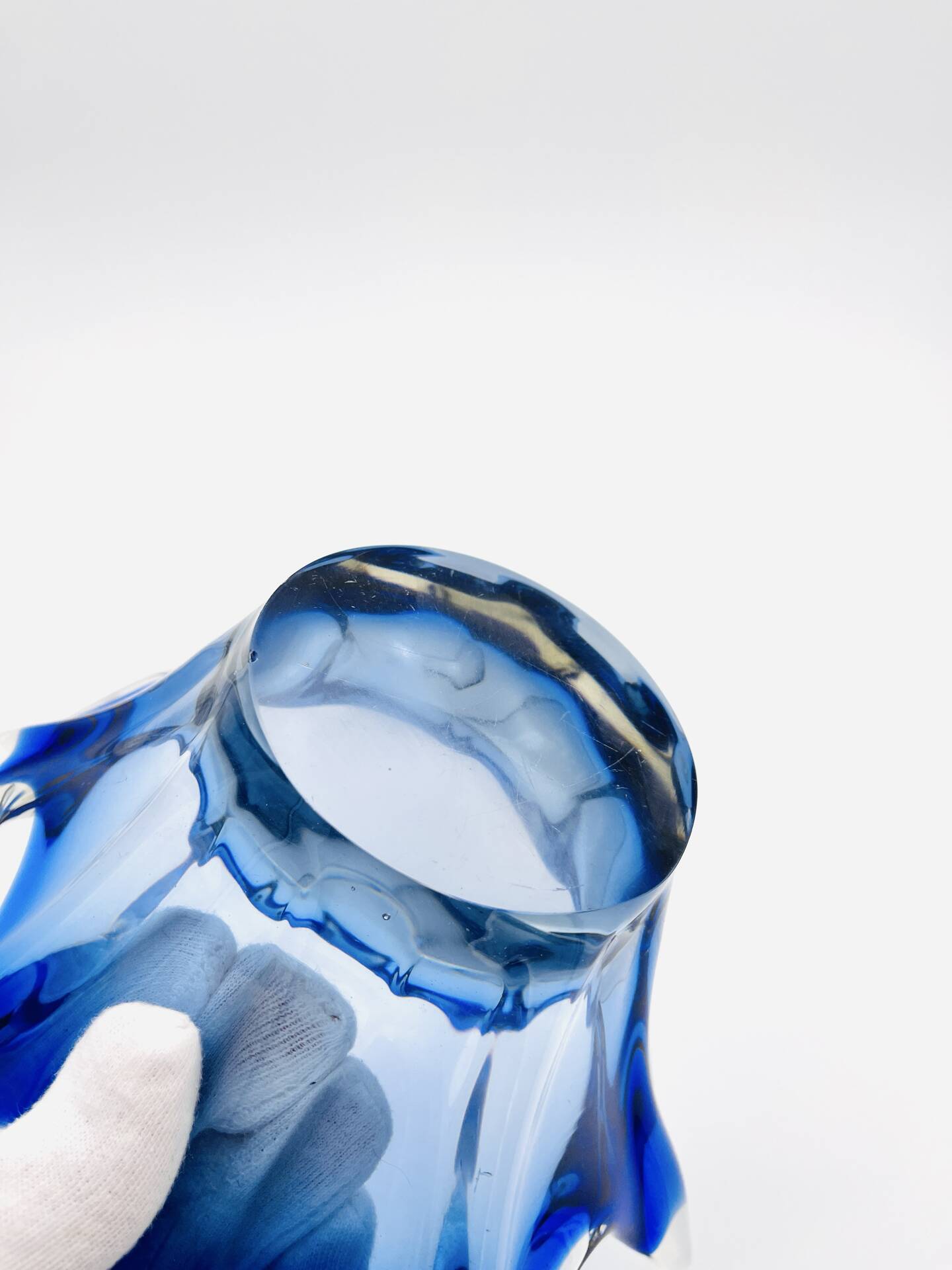 Large Bohemian Crystal Coupe Hospodka Blue Sommerso 1960