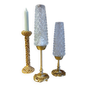 Duo of retro 50's bronze table lamps, diamond-tipped glass tube lampshades