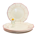 X5 large octagonal plates VILLEROY & BOCH burgundy & ecru - retro-cuisine-vintage