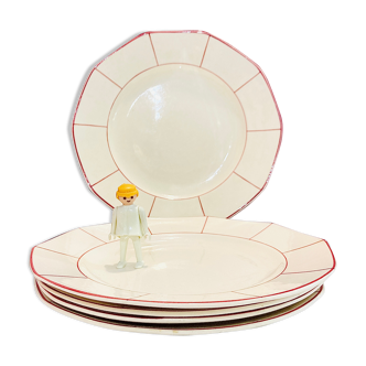 5 assiettes octogonales villeroy & boch bordeaux & écru - retro-cuisine-vintage