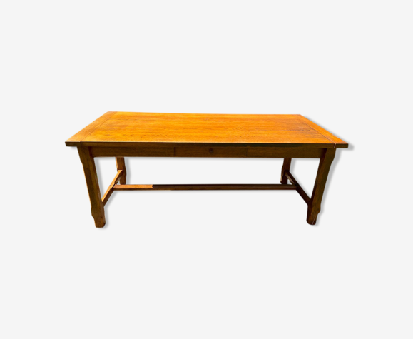 Table de ferme à repas à manger pour 8 personnes en chêne massif avec 1 tiroir 1950 200x85x79cm