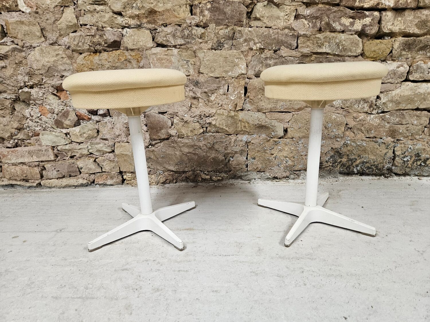 Pair of vintage white metal stools by Bremshey & Co.