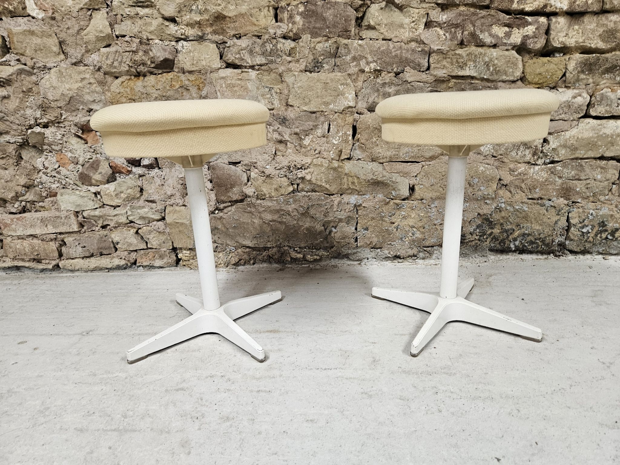 Pair of vintage white metal stools by Bremshey & Co.