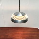 German pendant lamp in aluminium and glass from the Mid-Century space by Doria, 1960s.