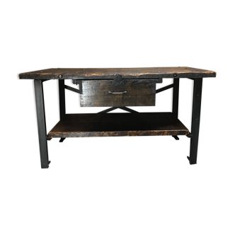 Old Workbench oak and metal 1950