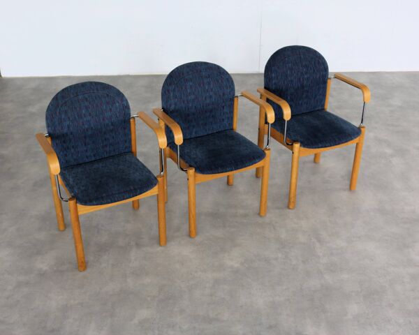 Fauteuils Kinnarps en teck, hêtre et tissu, Suède 1980-1990