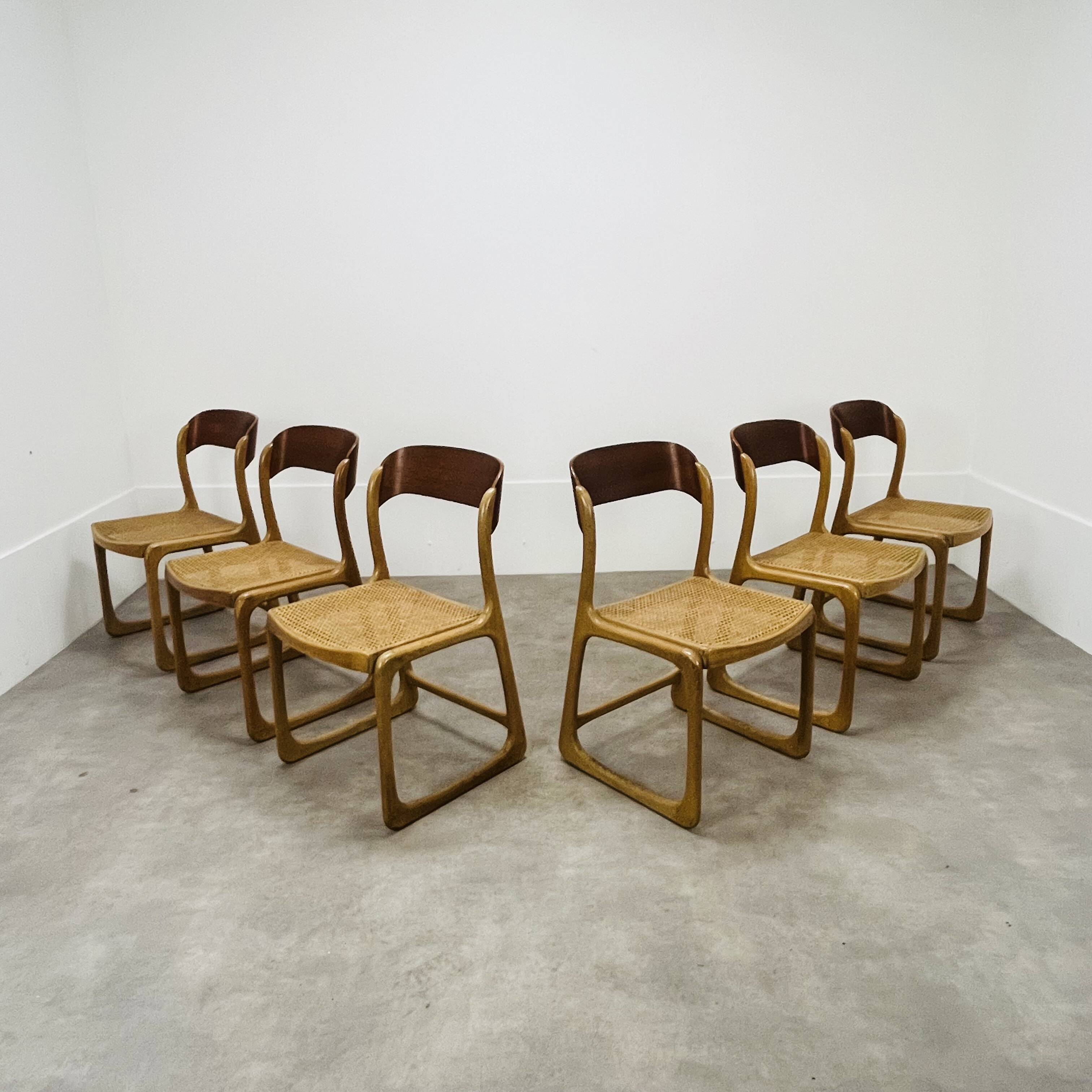 6 Baumann Bémol sled chairs in cane