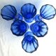 6 Art Deco champagne flutes blue glass cut from 10 flat ribs on peedouche