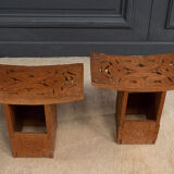 Pair of oriental stools in openwork carved wood