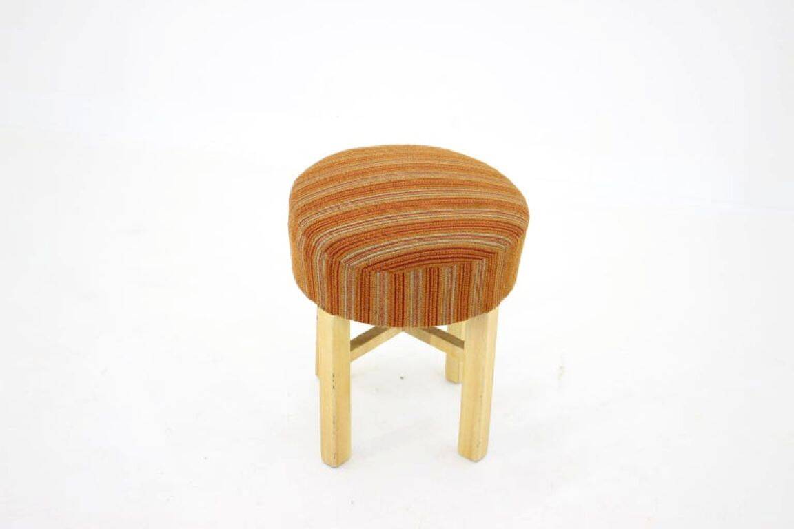 1960s Czechoslovakian Mid-Century Round Tabouret Stool in Striped Fabric