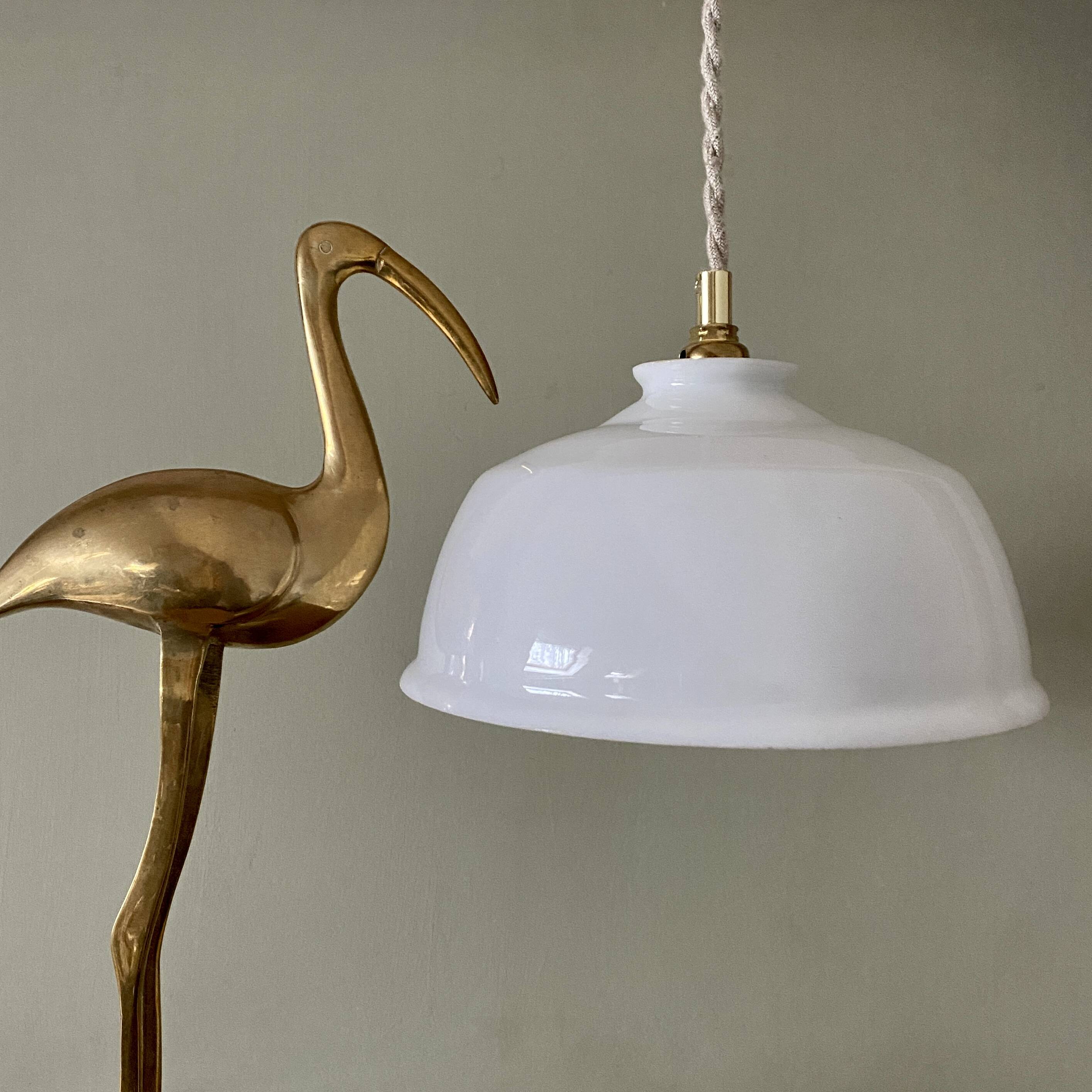Vintage lampshade pendant light in white opaline