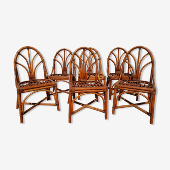 6 vintage old chairs 60s /70s in wicker and bamboo