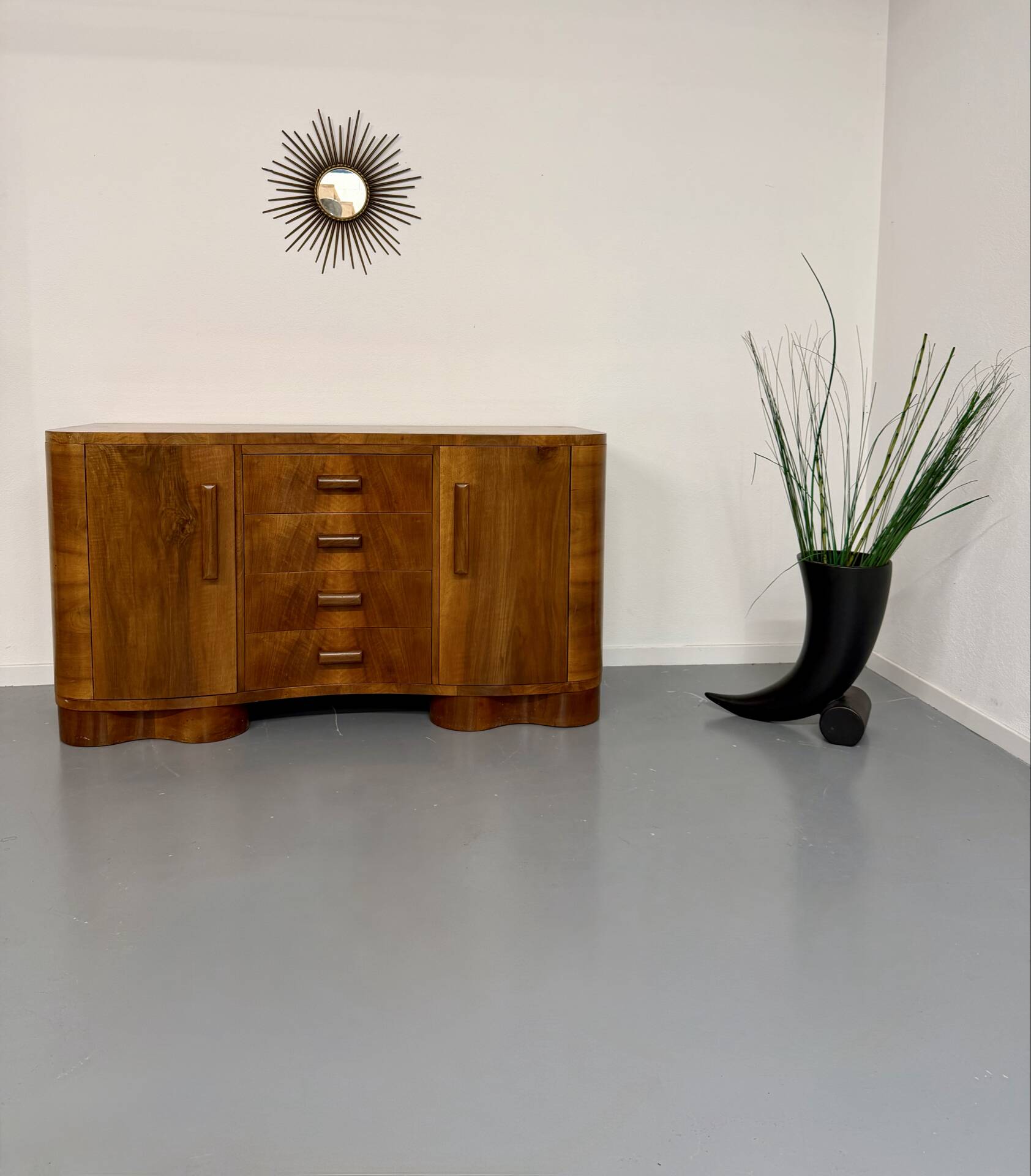 Antique walnut sideboard in Art Deco style from the 1930s.