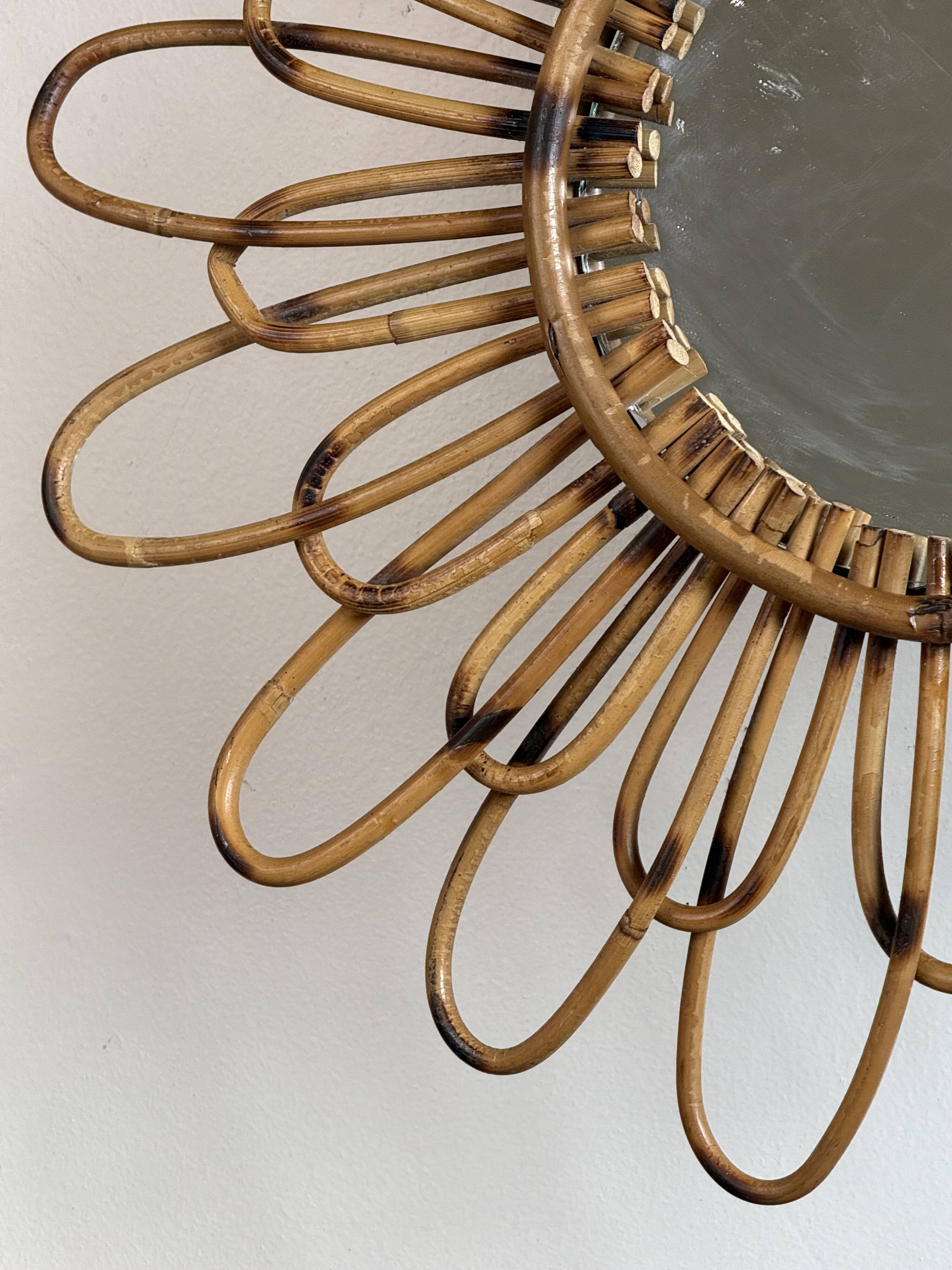 1950s rattan sun mirror France