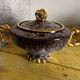 Vallauris ceramic sugar bowl, burgundy and gilded, by Marius Giuge