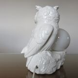 Owl lamp, ceramic owl and opaline ball 70s