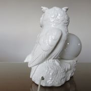 Owl lamp, ceramic owl and opaline ball 70s