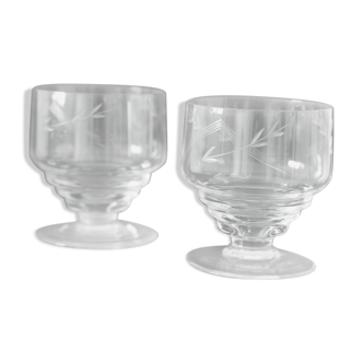 Set of 2 walking glasses, chiseled, art deco