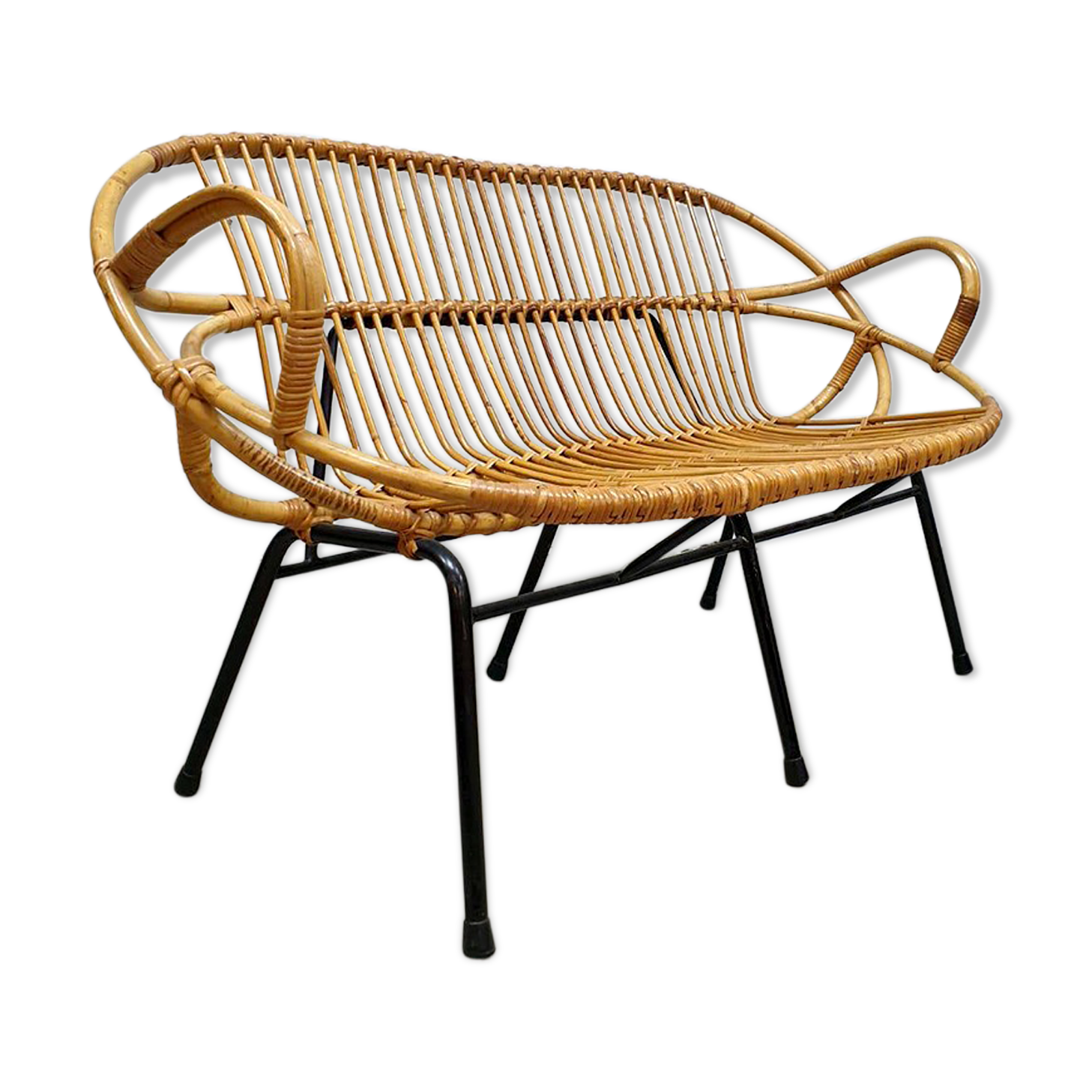 Banc en rotin par Rohe Noordwolde 1960