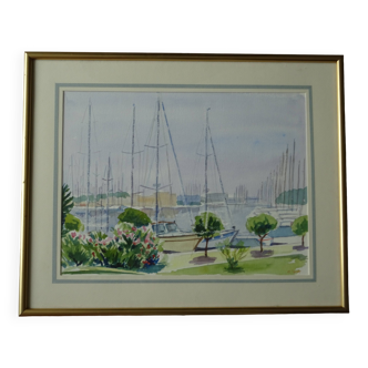 Marine Port Camargue South France painting signed M. Tardy