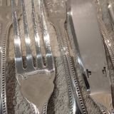 6 fish cutlery pieces, 12 pieces, silver-plated metal, Christofle silversmith, Perles
