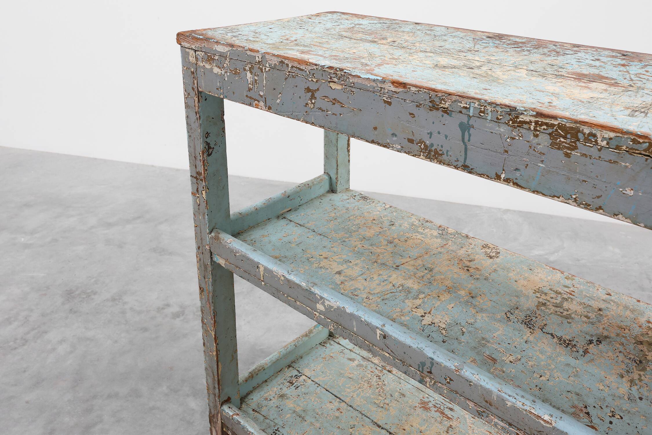 Industrial console with patina of old layers of paint, France ca. 1900