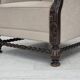 1960s, Danish wingback armchair, furniture velour, carved oak wood.