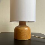 Wooden table lamp with white shade